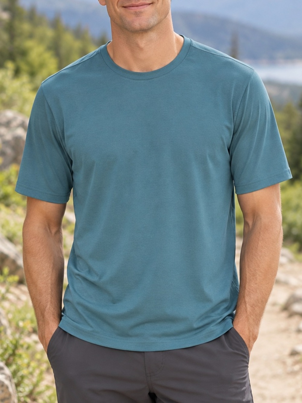 REI Co-op Men’s XL Blue Green Stretch Performance Hiking T-Shirt